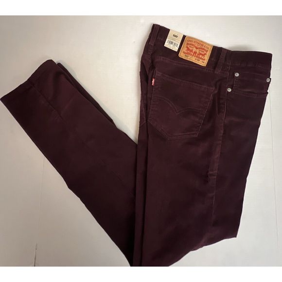 Levis 511 Slim Pants Men's 32x34 Maroon Corduroy Wine Tasting Stretch Pants - Picture 8 of 14